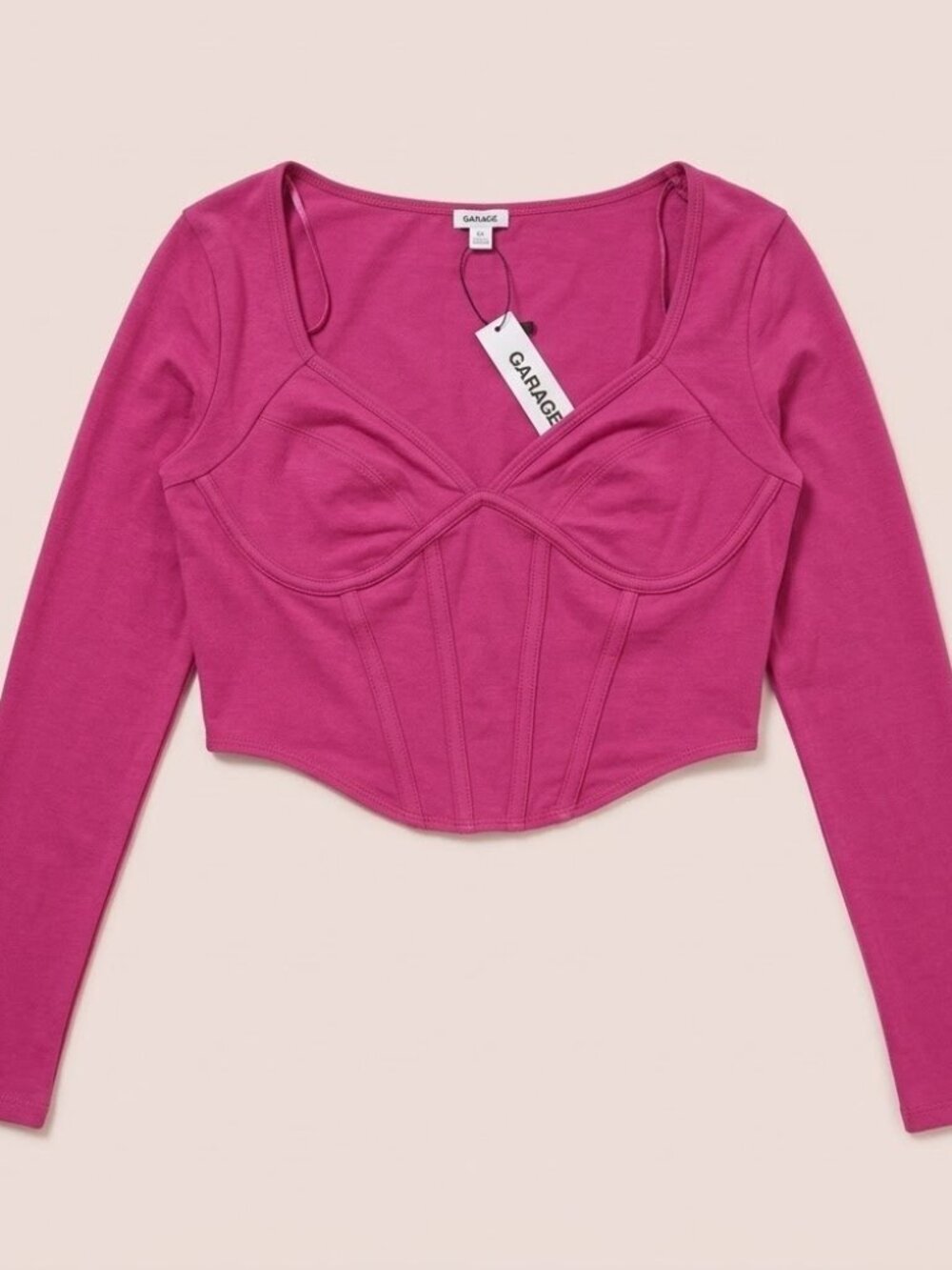NWT‎ Garage Pink Fuchsia Corset Long-Sleeve Cropped Top